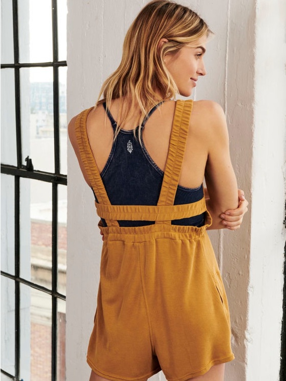 FP Movement Free People Brown Ruched Strap Romper One Piece - Picture 2 of 7